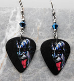 Kiss Gene Simmons Guitar Pick Earrings with Metallic Blue Swarovski Crystals