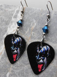 Kiss Gene Simmons Guitar Pick Earrings with Metallic Blue Swarovski Crystals
