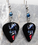 Kiss Gene Simmons Guitar Pick Earrings with Metallic Blue Swarovski Crystals