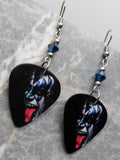Kiss Gene Simmons Guitar Pick Earrings with Metallic Blue Swarovski Crystals