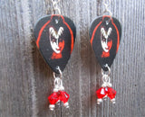 Kiss Gene Simmons Guitar Pick Earrings with Red Swarovski Crystal Dangles