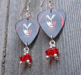 Kiss Gene Simmons Guitar Pick Earrings with Red Swarovski Crystal Dangles