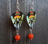 Kiss Love Gun Guitar Pick Earrings with Orange Pave Bead Dangles