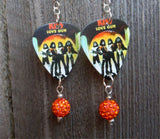 Kiss Love Gun Guitar Pick Earrings with Orange Pave Bead Dangles