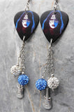 Kiss Ace Frehley Guitar Pick Earrings with Stainless Steel Guitar Charm and Pave Bead Dangles