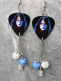 Kiss Ace Frehley Guitar Pick Earrings with Stainless Steel Guitar Charm and Pave Bead Dangles