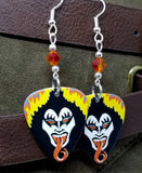 Gene Simmons of Kiss Guitar Pick Earrings with Fire Opal Swarovski Crystals