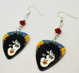 Paul Stanley of Kiss Guitar Pick Earrings with Red Swarovski Crystals