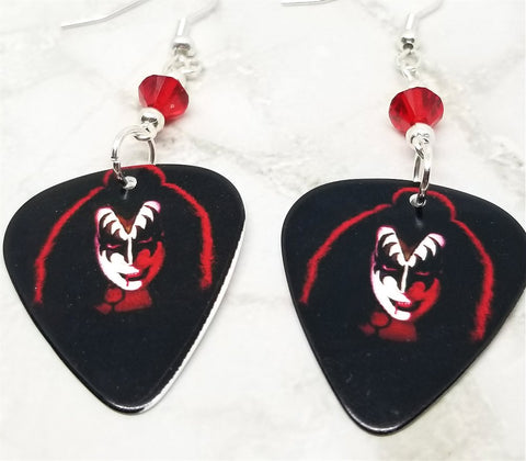Kiss Gene Simmons Guitar Pick Earrings with Red Swarovski Crystals