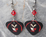 Kiss Gene Simmons Guitar Pick Earrings with Red Swarovski Crystals