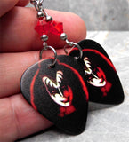 Kiss Gene Simmons Guitar Pick Earrings with Red Swarovski Crystals