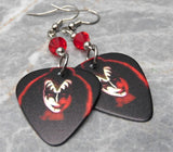 Kiss Gene Simmons Guitar Pick Earrings with Red Swarovski Crystals