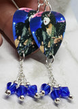 Kiss Paul Stanley Guitar Pick Earrings with Blue Swarovski Crystal Dangles