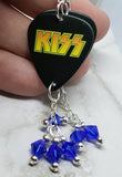 Kiss Paul Stanley Guitar Pick Earrings with Blue Swarovski Crystal Dangles