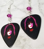 Paul Stanley Kiss Guitar Pick Earrings with Fuchsia Swarovski Crystals