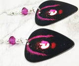 Paul Stanley Kiss Guitar Pick Earrings with Fuchsia Swarovski Crystals