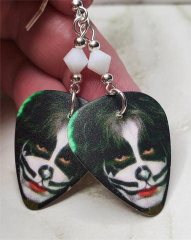 Peter Criss of Kiss Guitar Pick Earrings with White Swarovski Crystals