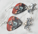 Kiss Gene Simmons on Stage Guitar Pick Earrings with Metallic Silver Swarovski Crystal Dangles