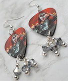 Kiss Gene Simmons on Stage Guitar Pick Earrings with Metallic Silver Swarovski Crystal Dangles