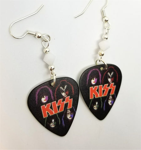 Kiss Band Members Guitar Pick Earrings with White Swarovski Crystals