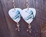 Korn Issues Guitar Pick Earrings with Gray Swarovski Crystal Dangles