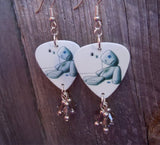 Korn Issues Guitar Pick Earrings with Gray Swarovski Crystal Dangles