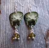 Korn Take a Look in the Mirror Guitar Pick Earrings with Green Swarovski Crystal Dangles