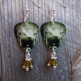 Korn Take a Look in the Mirror Guitar Pick Earrings with Green Swarovski Crystal Dangles