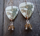 Korn Untitled Album Guitar Pick Earrings with Champagne Crystal Dangles