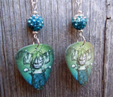 Korn Art Guitar Pick Earrings with Teal to White Ombre Pave Beads