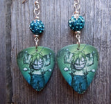 Korn Art Guitar Pick Earrings with Teal to White Ombre Pave Beads