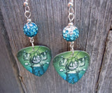Korn Art Guitar Pick Earrings with Teal to White Ombre Pave Beads
