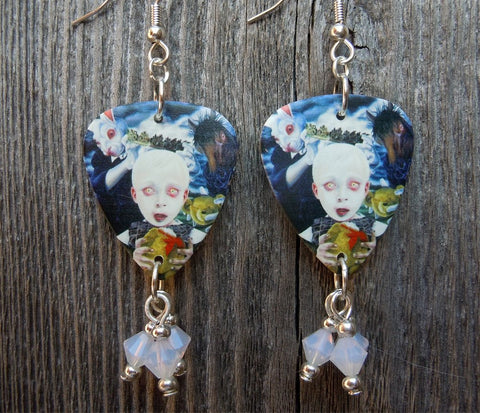 Korn See You On The Other Side Guitar Pick Earrings with Opal Swarovski Crystal Dangles