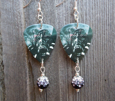 Korn Art Guitar Pick Earrings with Black Ombre Pave Bead Dangles