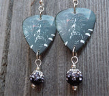 Korn Art Guitar Pick Earrings with Black Ombre Pave Bead Dangles