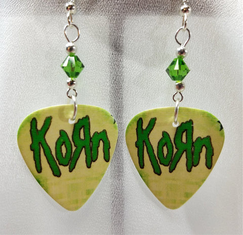 Green Korn Guitar Pick Earrings with Green Swarovski Crystals