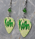Green Korn Guitar Pick Earrings with Green Swarovski Crystals