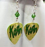 Green Korn Guitar Pick Earrings with Green Swarovski Crystals