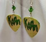 Green Korn Guitar Pick Earrings with Green Swarovski Crystals