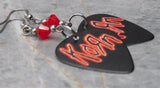 Korn in Red on Black Guitar Pick Earrings with Red Swarovski Crystals