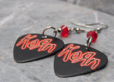 Korn in Red on Black Guitar Pick Earrings with Red Swarovski Crystals