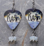 Korn The Path of Totality Guitar Pick Earrings with Opal Swarovski Crystal Dangles