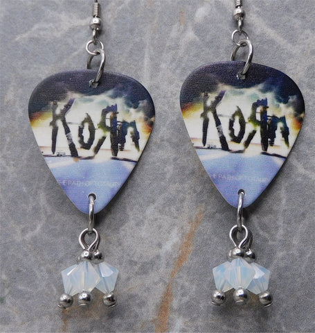 Korn The Path of Totality Guitar Pick Earrings with Opal Swarovski Crystal Dangles