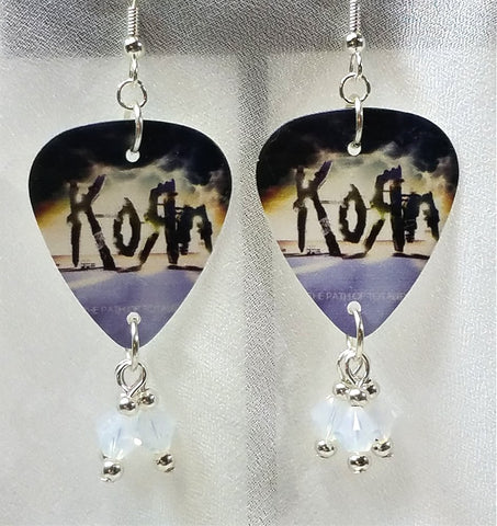 Korn The Path of Totality Guitar Pick Earrings with Opal Swarovski Crystal Dangles