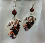 Korn Group Photo Guitar Pick Earrings with Dark Red Pave Beads