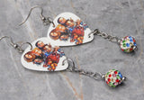 Korn Cartoon Group Picture Guitar Pick Earrings with MultiColor Pave Beads