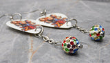 Korn Cartoon Group Picture Guitar Pick Earrings with MultiColor Pave Beads