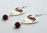 Korn Guitar Pick Earrings with Red and Black Pave Bead Dangles