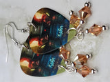 Korn The Paradigm Shift Guitar Pick Earrings with Metallic Sunshine Swarovski Crystal Dangles