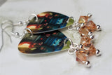 Korn The Paradigm Shift Guitar Pick Earrings with Metallic Sunshine Swarovski Crystal Dangles